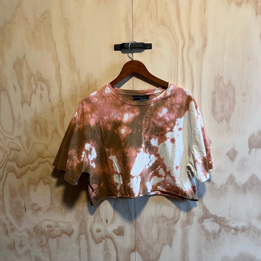 Cropped Tie Dye T-Shirt O/S Pink/Brown/Cream